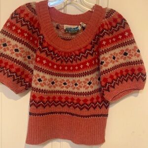 Anthropology cropped, puff sleeve, wool sweater